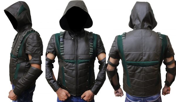 Arrow Season 4 Leather Hooded Vest