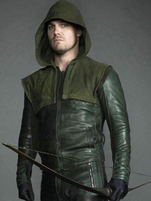 Green Arrow Stephen Amell Leather Jacket Hoodie-3469