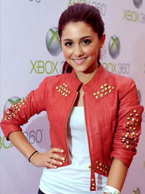 Ariana Grande Red Leather Studded Jacket