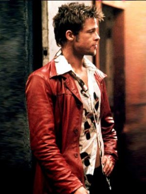 Fight Club Brad Pitt Red Biker Leather Jacket