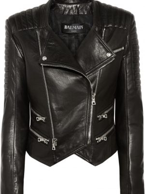 Womens Lambskin Black Leather Quilted Biker Jacket-0