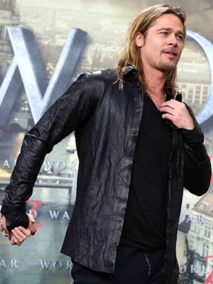 World War Z Premiere Brad Pitt Leather Jacket-0