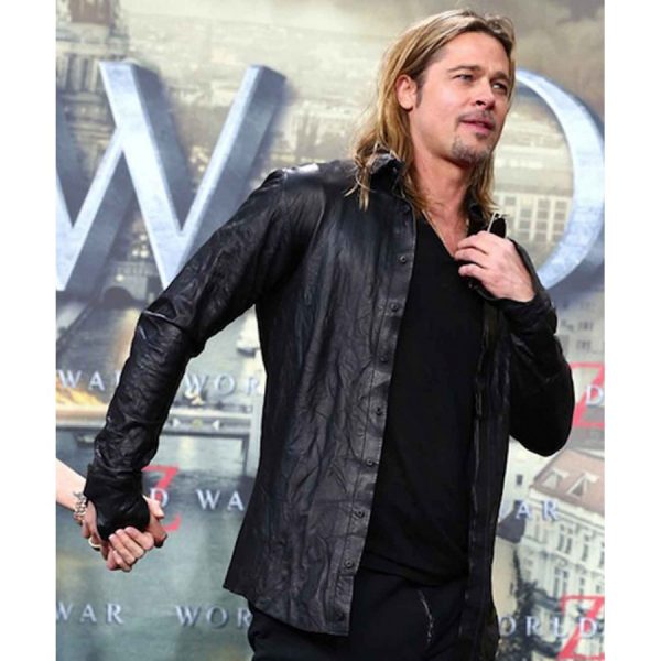 World War Z Premiere Brad Pitt Leather Jacket-0