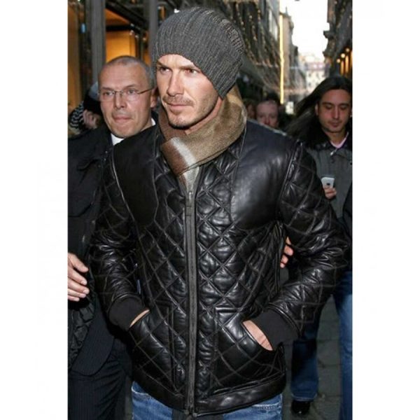 David Beckham Black Leather Quilted Jacket