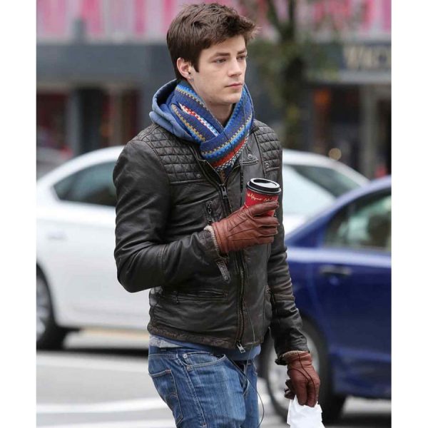Grant Gustin The Flash Black Quilted Leather Jacket