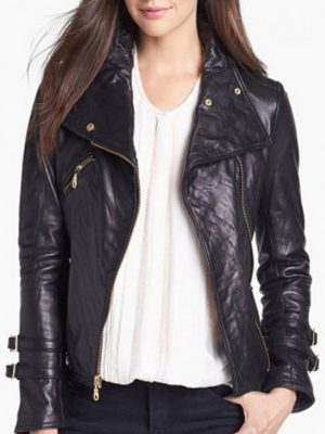 Asymmetrical Black Leather Moto Jacket