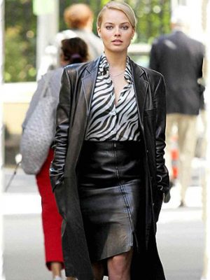 Margot Robbie Black Leather Coat