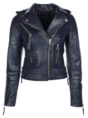 Biker Blue Quilted Leather Jacket Womens