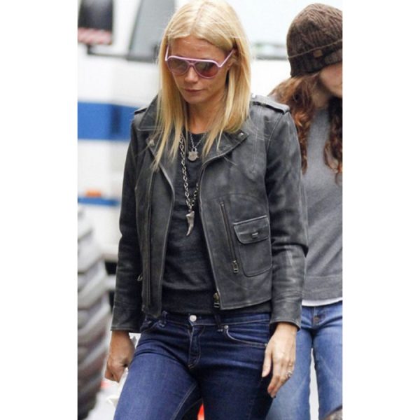 Gwyneth Paltrow Distressed Black Leather Jacket-0