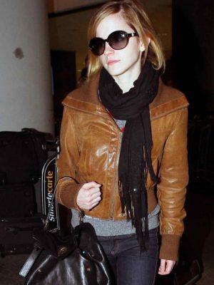 Emma Watson Brown Leather Jacket Women