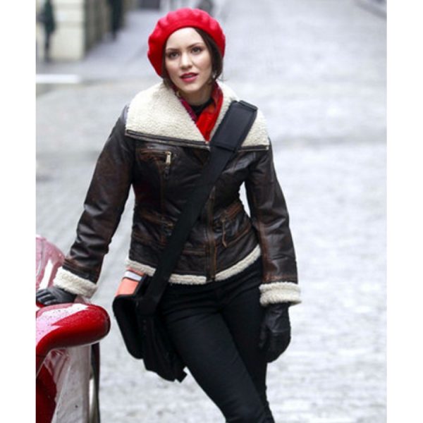 Katharine McPhee Shearling Bomber Leather Jacket From Smash