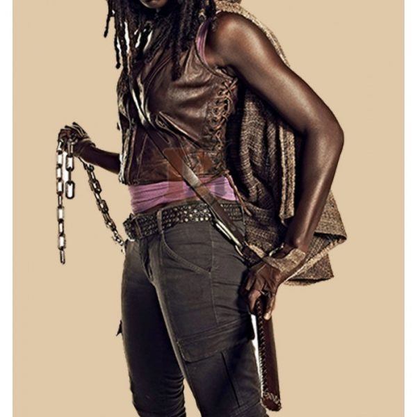 The Walking Dead Michonne Brown Leather Vest
