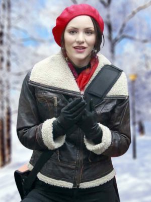 Katharine McPhee Smash Womens Shearling Winter Bomber Jacket-0
