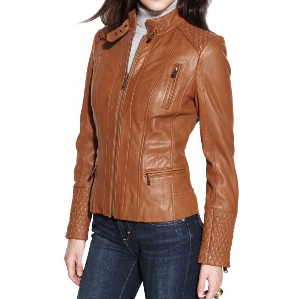 Designer Womens Brown Leather Motorcycle Jacket-0