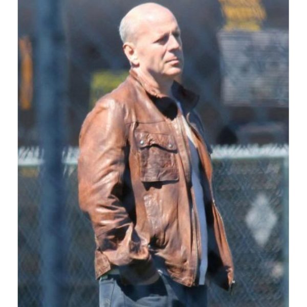 Bruce Willis Brown Leather Jacket From Looper
