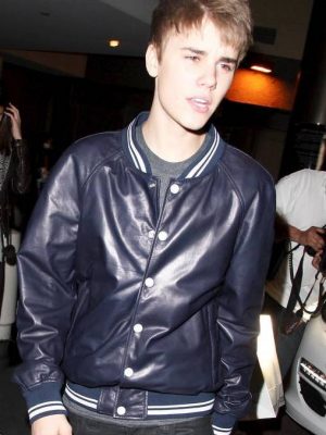 Justin Bieber Blue Leather Jacket