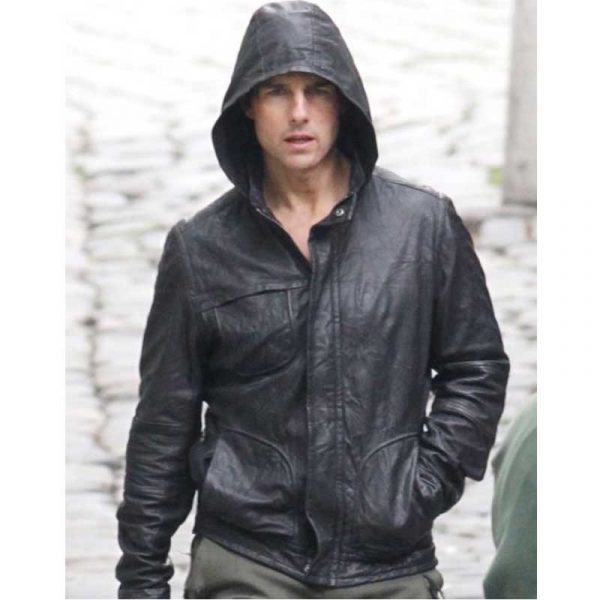 Tom Cruise Black Hoddie Leather Jacket M.I 4 Ghost Protocol-0