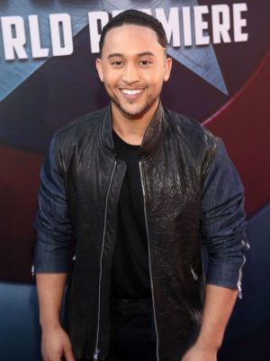 Tahj Mowry Black Leather Jacket with Cotton Selvess -0