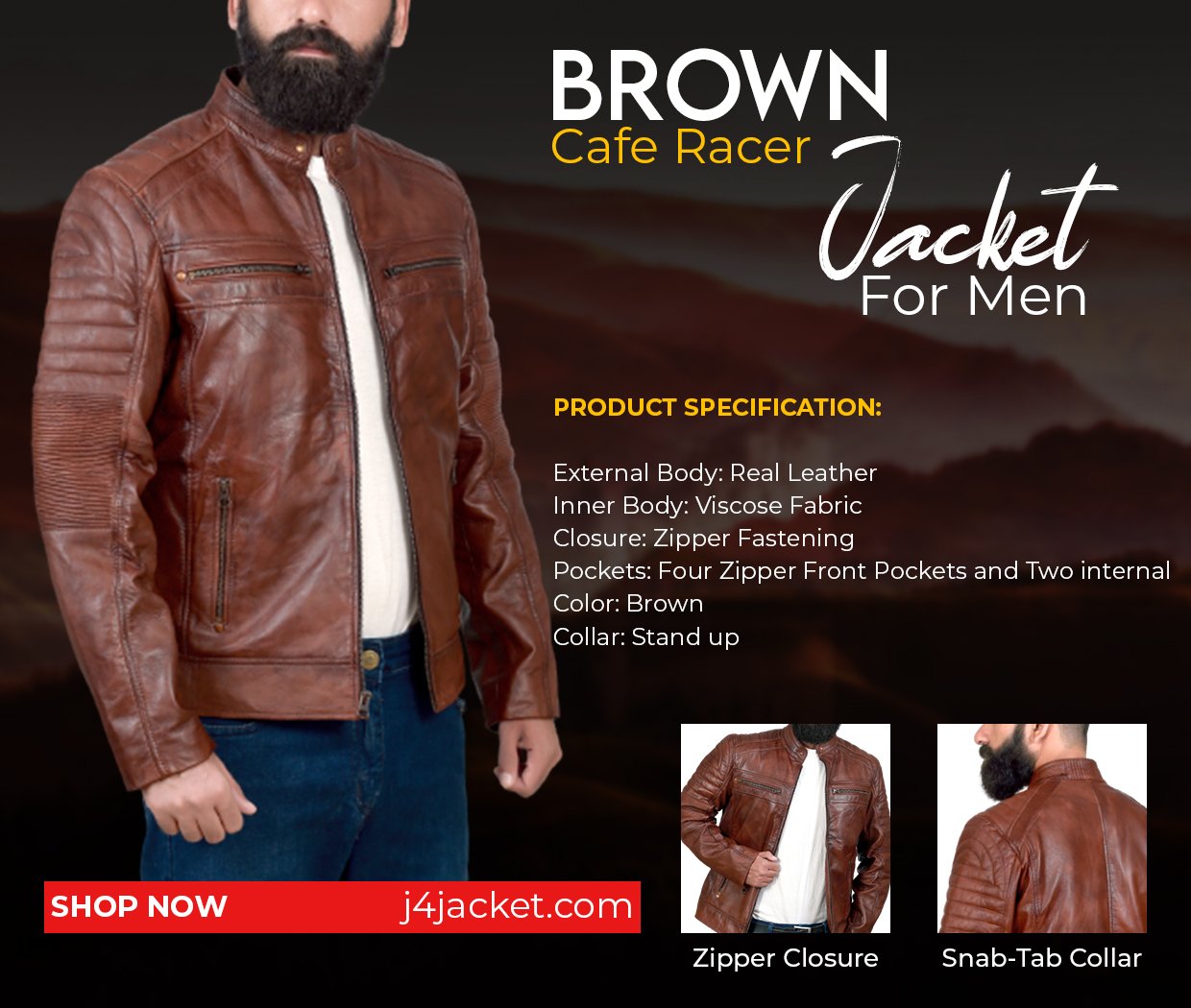 Brown Cafe Racer Jacket for Men Info Graphic Post