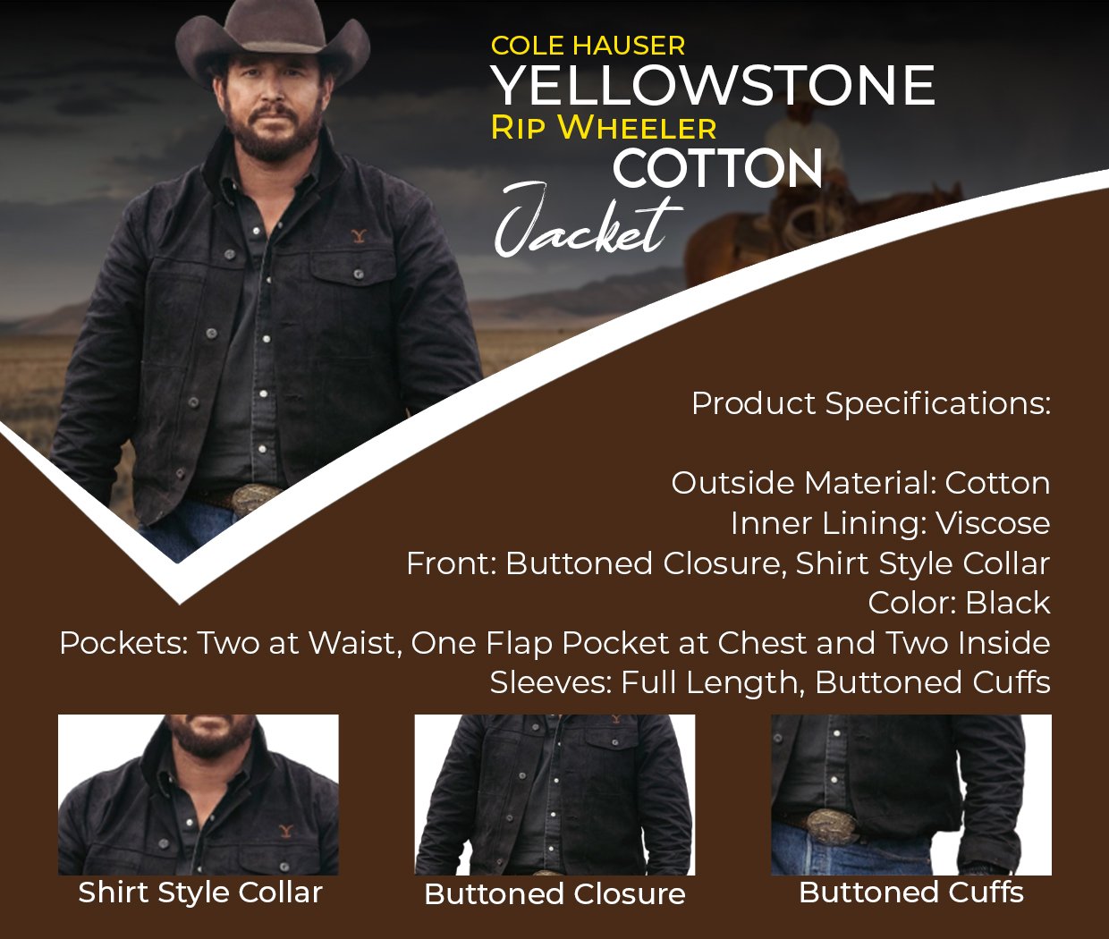 Cole Hauser Yellowstone Rip Wheeler Cotton Jacket Infographic Post