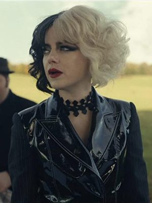 Cruella Movie Emma Stone Shiny Black Jacket