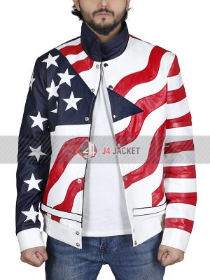 Robert Matthew aka Vanilla Ice USA Flag Leather Jacket