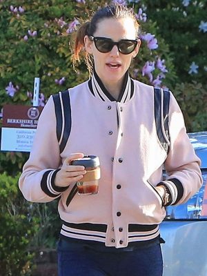 Jennifer Garner Varsity Pink Leather Jacket