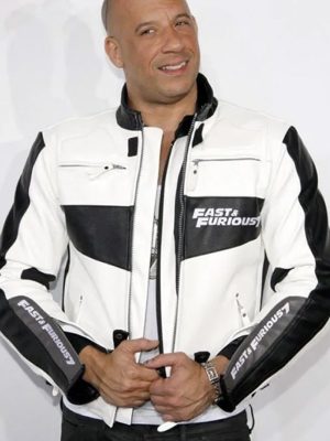 Vin Diesel Fast And Furious 7 Dominic Toretto White and Black Leather Jacket