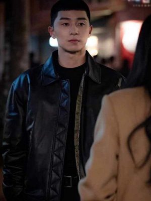 Park Seo Joon Tv Series Itaewon Class Black Leather Jacket