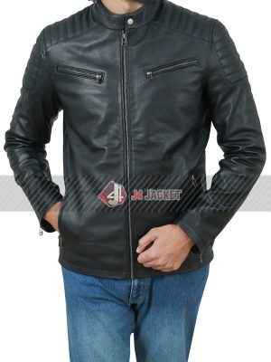 Men’s Cafe Racer Black Biker Black Leather Jacket