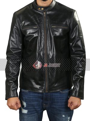 Cafe Racer Black Sheepskin Leather Jacket