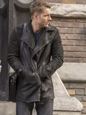 This is us Justin Hartley Black Leather Coat