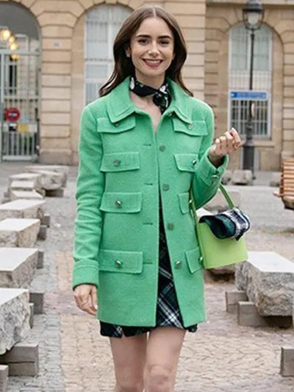 Emily Cooper Emily In Paris Lily Collins Green Chanel Coat