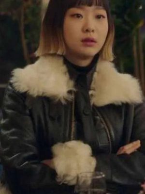Jo Yi Seo Itaewon Class Kim Da-Mi Black Leather Shearling Jacket