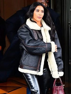 Kim Kardashian Bomber Shearling Leather Jacket