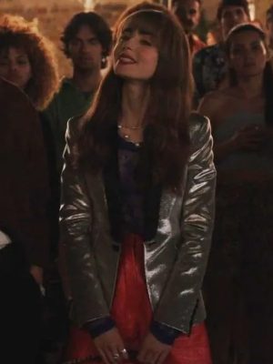 Lily Collins Emily In Paris Silver Blazer