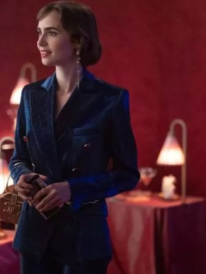 Emily Cooper Emily In Paris Lily Collins Blue Velvet Blazer