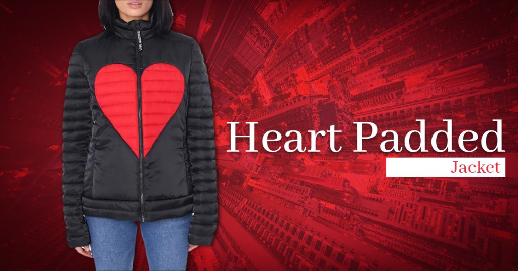 Heart Padded Red Black Puffer Jacket