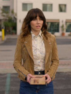 Judy Hale Dead to Me Linda Cardellini Brown Leather Jacket