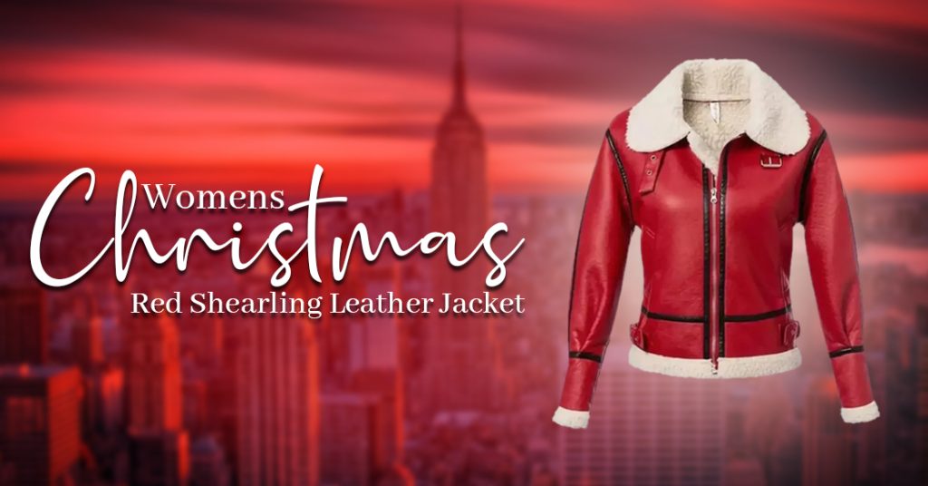 Women's Christmas Red Shearling Leather Jacket