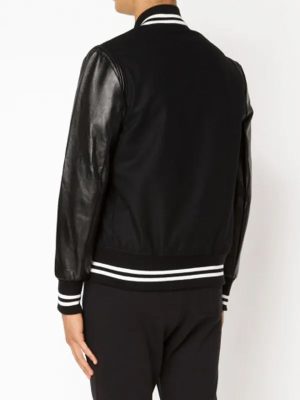 Men’s Black Leather Sleeves Varsity Jacket