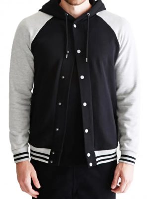 Men’s Adjusted Hooded Black and Grey Varsity Jacket