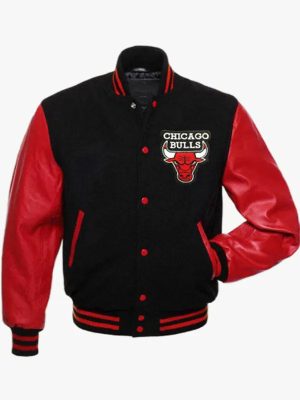 Men’s Chicago Bulls Letterman Black And Red Varsity Jacket