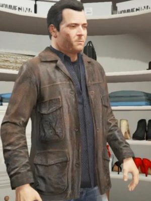 Michael Distressed GTA 5 Brown Leather Jacket