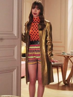 Emily Cooper Emily In Paris S03 Lily Collins Golden Leather Trench Coat