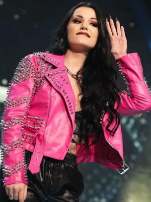 Dynamite Saraya WWE Pink Leather Studded Jacket