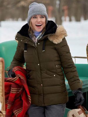 Ava Jensen A Royal Christmas Crush 2023 Green Puffer Jacket
