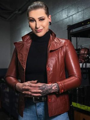 WWE Rhea Ripley Brown Biker Leather Jacket