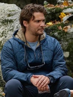 Luke Grimes Happiness For Beginners Blue Quilted Jacket