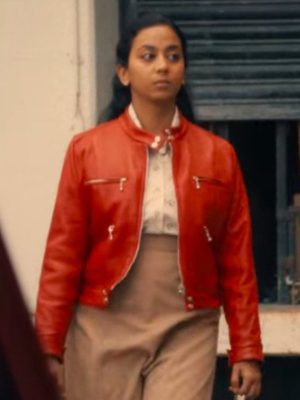 Anjana Vasan Black Mirror S06 Space Cop Red Leather Jacket